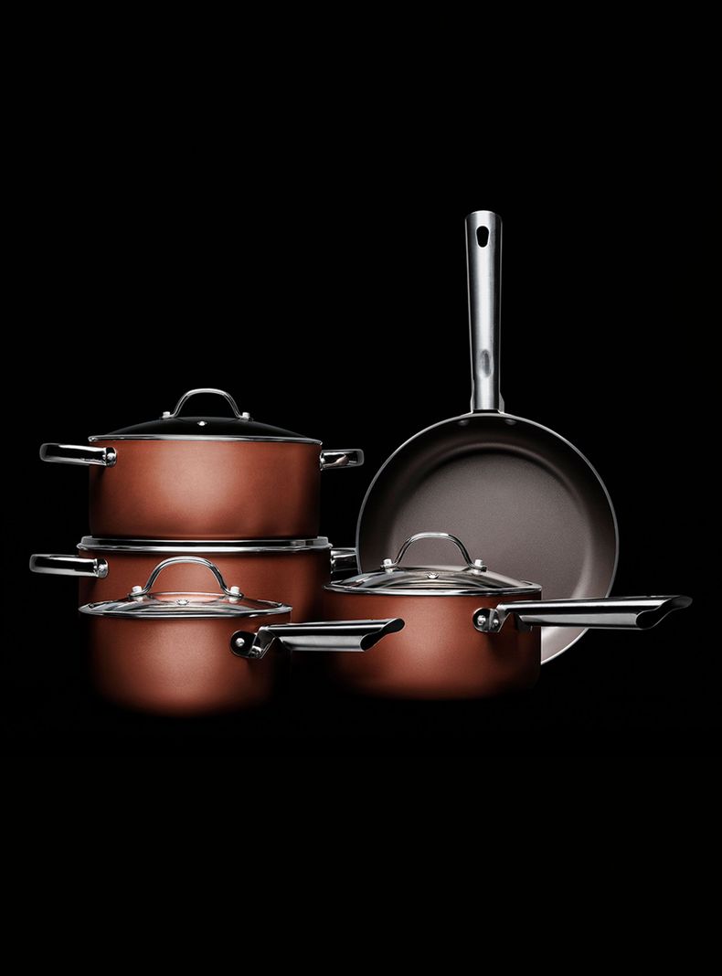 Batería de Cocina 9 Piezas Curry Cobre Aluminio Pro Flon-1