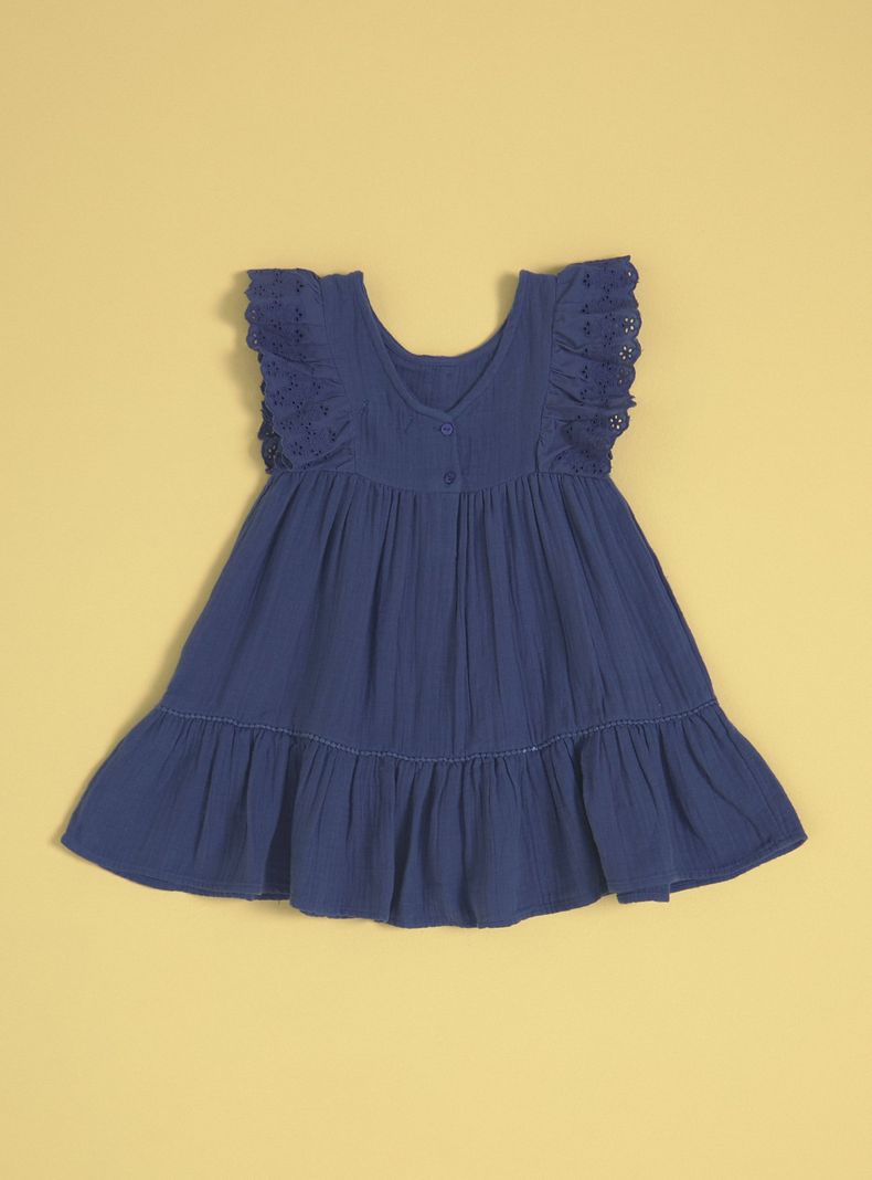 Vestido con Botones Delantero y Vuelos de Broderie-1