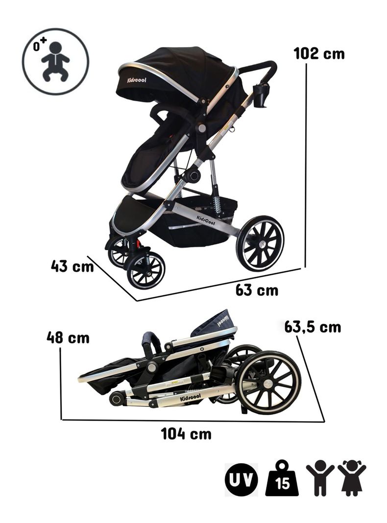 Coche Cuna Lux Negro 3 En 1-1