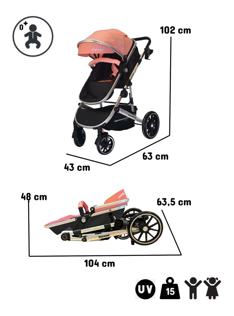 Coche Cuna Lux Rosado 3 En 1-1