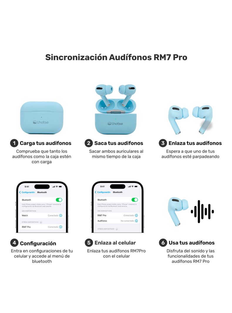 Audífonos Bluetooth Inalámbrico RM7 Pro Celeste-5