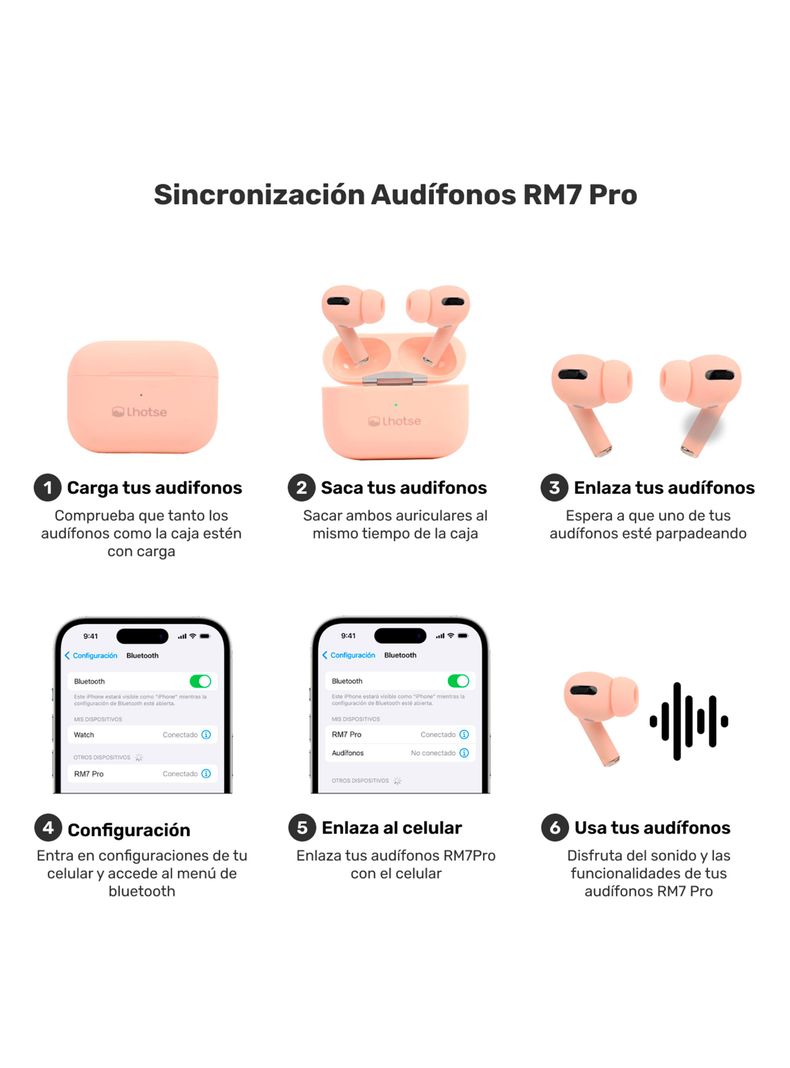 Audífonos Bluetooth Inalámbrico RM7 Pro Rosado-5