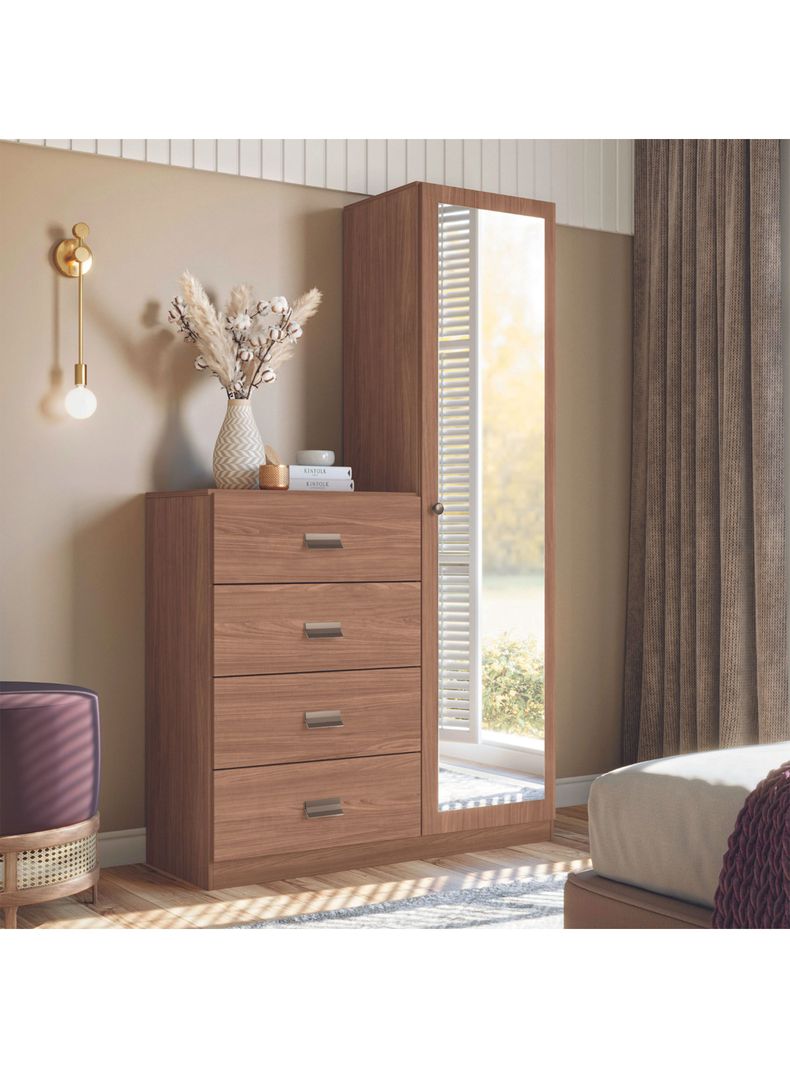 Cómoda Estilo 1 Puerta con Espejo 4 Cajones Jatoba-4