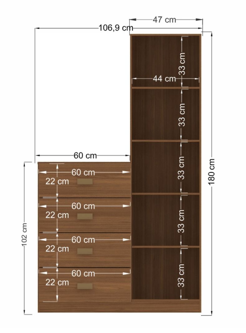 Cómoda Estilo 1 Puerta con Espejo 4 Cajones Jatoba-1
