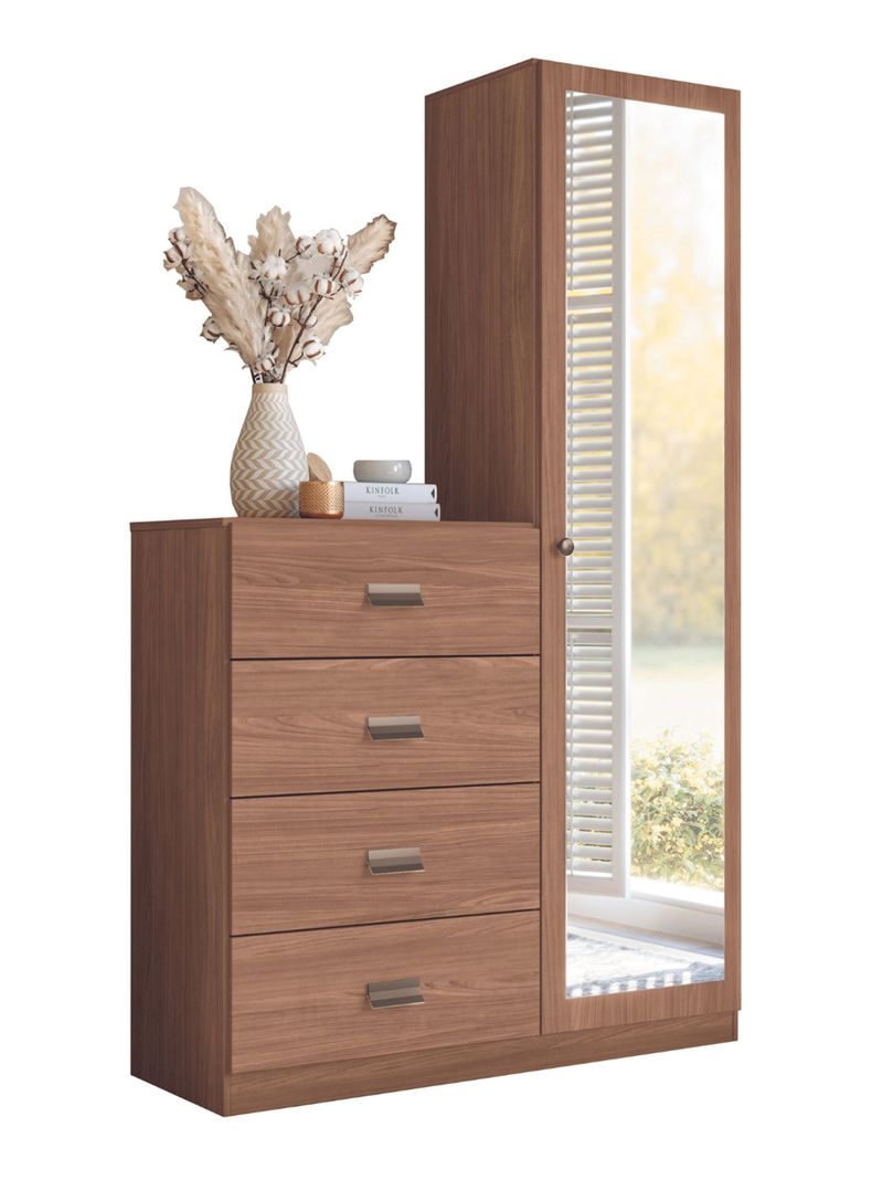 Cómoda Estilo 1 Puerta con Espejo 4 Cajones Jatoba-0