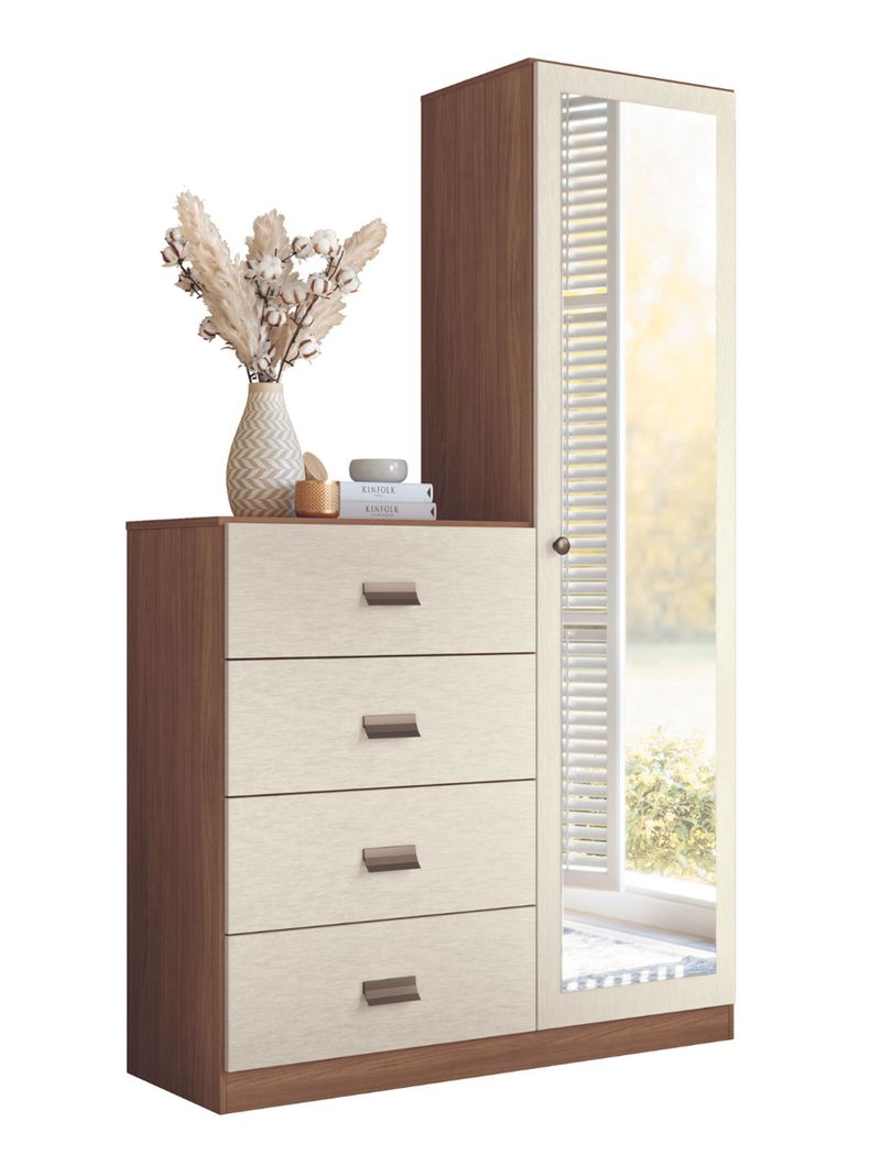 Cómoda Estilo 1 Puerta con Espejo 4 Cajones Jatoba Arena-0