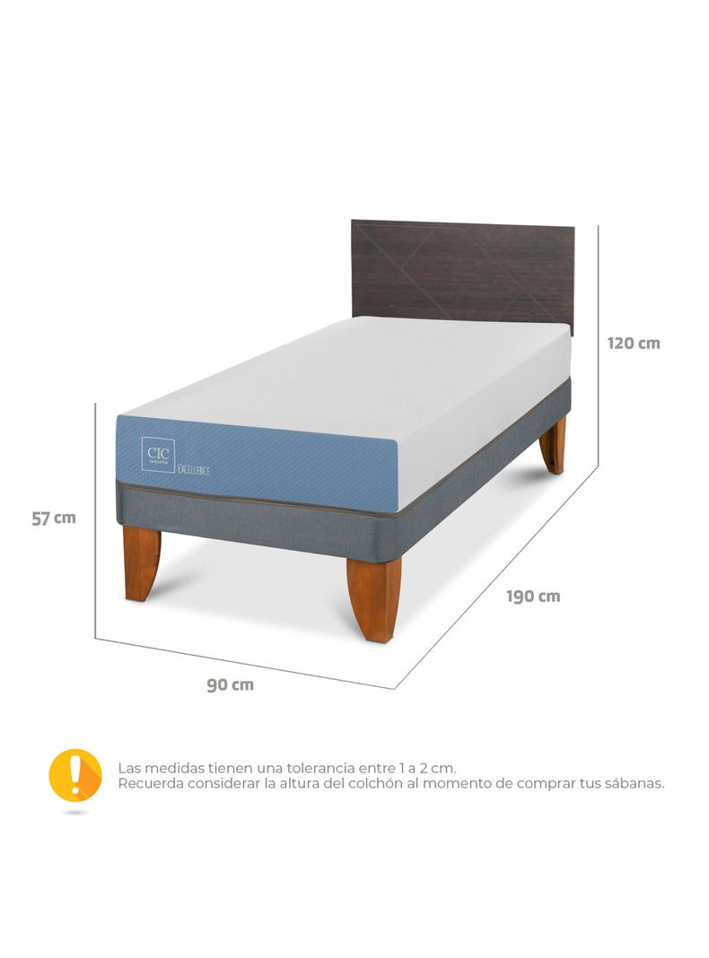 Cama Europea Excellence 1 Plaza Respaldo Villarrica Gris-1