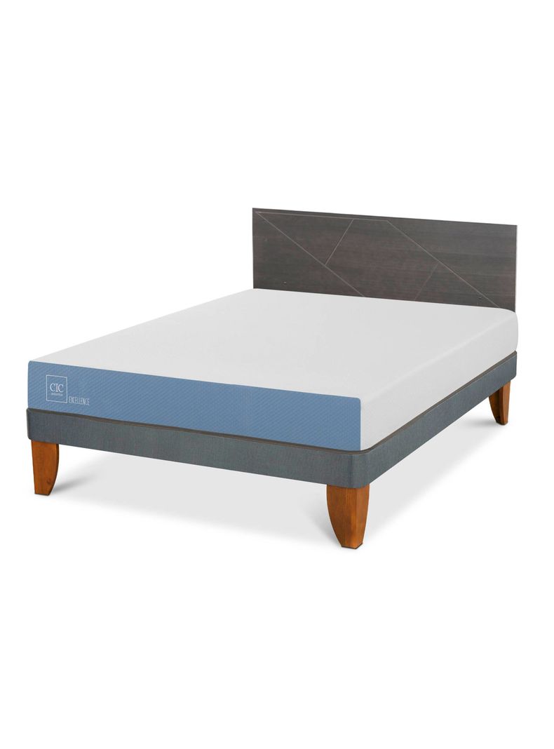 Cama Europea Excellence 2 Plazas + Respaldo Villarrica Gris