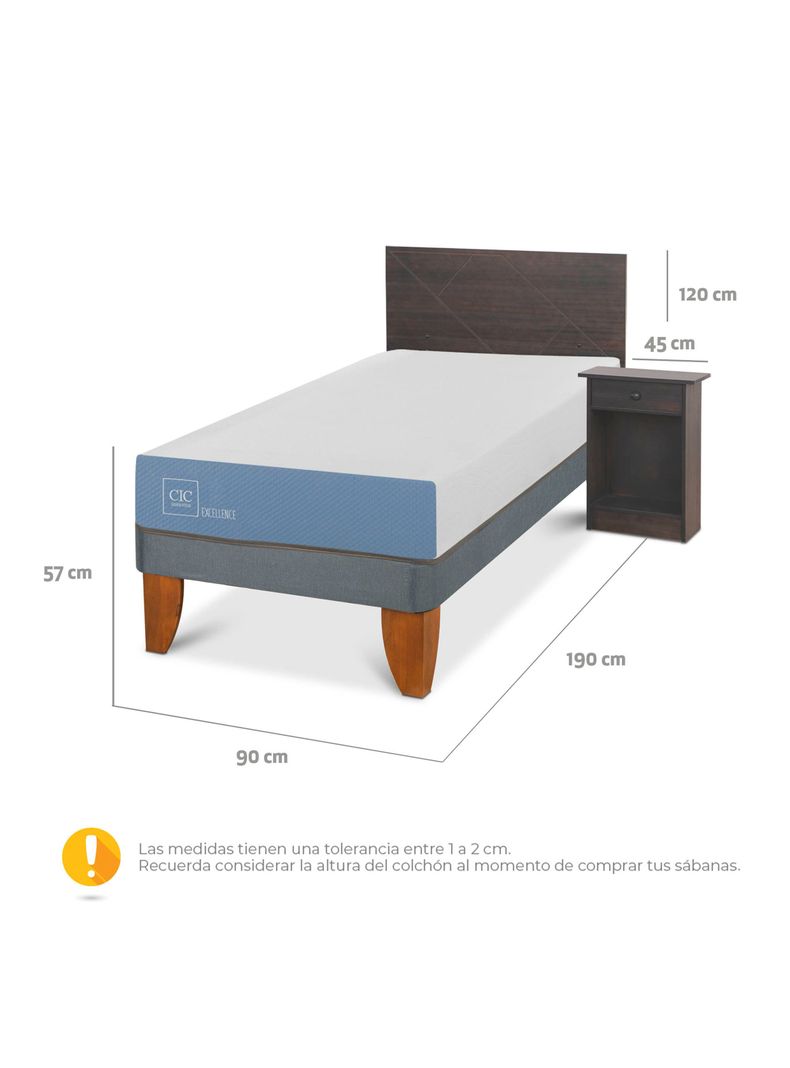 Cama Europea Excellence 1 Plaza 190 cm + Set Muebles Villarrica Gris-1
