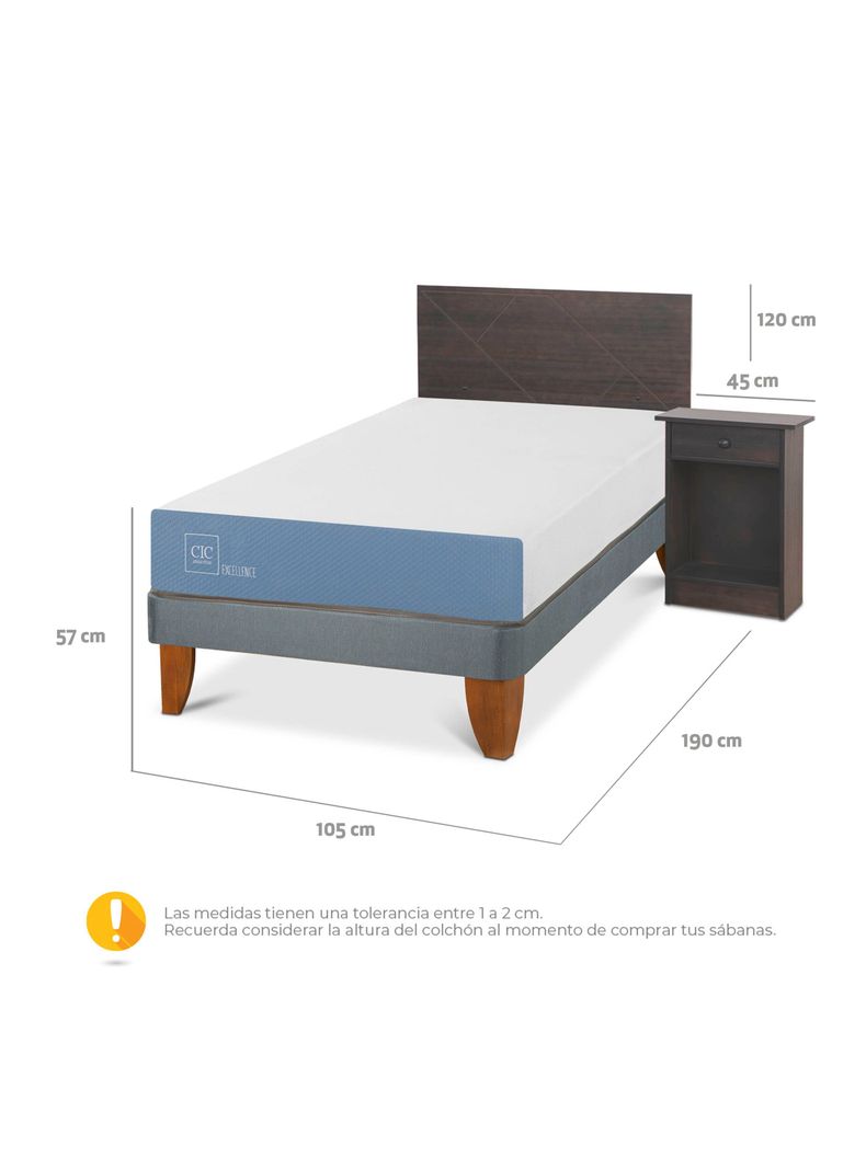 Cama Europea Excellence 1.5 Plazas Set Villarrica Gris-1