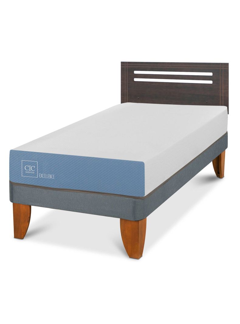 Cama Europea Excellence 1 Plaza 190 cm + Respaldo Munich Gris-0