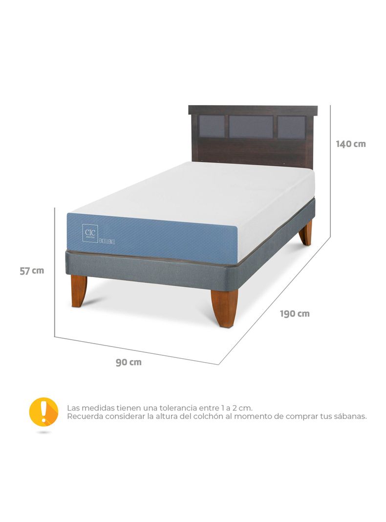 Cama Europea Excellence 1.5 Plazas Respaldo Dublin Gris-1
