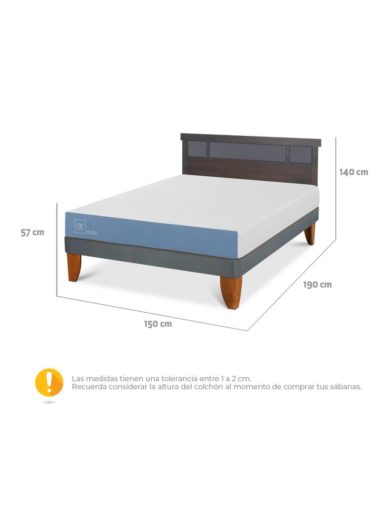 Cama Europea Excellence 2 Plazas + Respaldo Dublin Gris-1