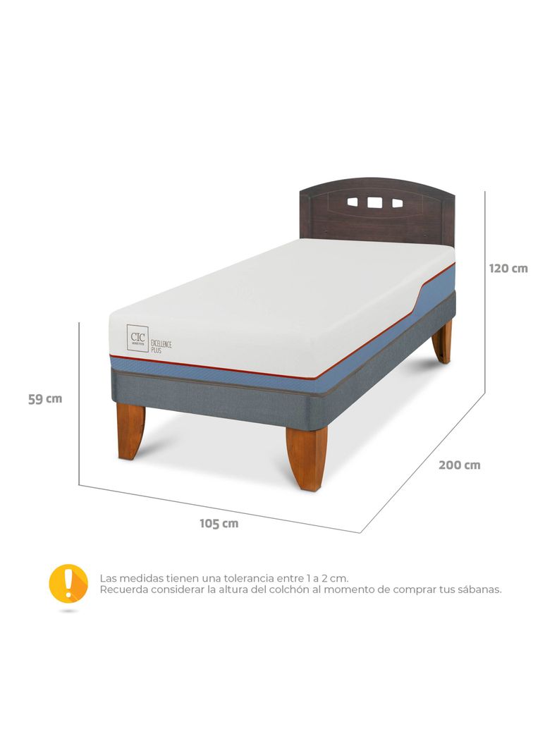 Cama Europea Excellence Plus 1.5 Plazas Respaldo Gales Gris-1