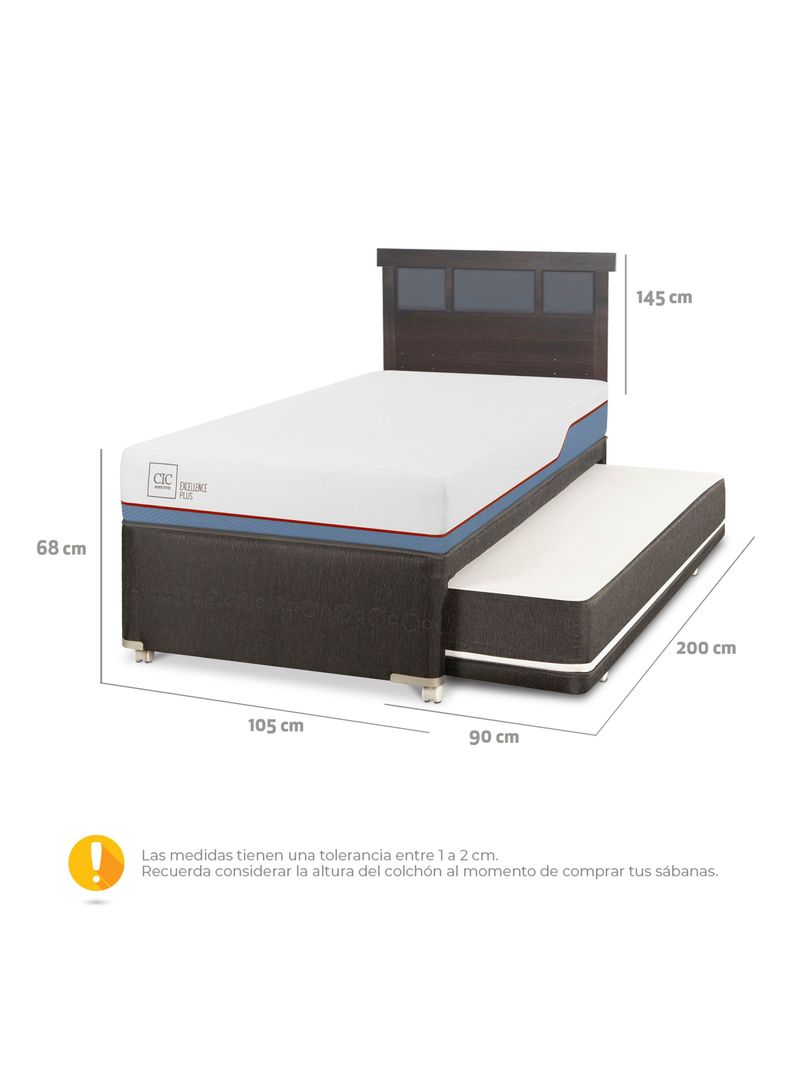 Diván Excellence Plus Black 1.5 Plazas Respaldo Dublin Gris-1