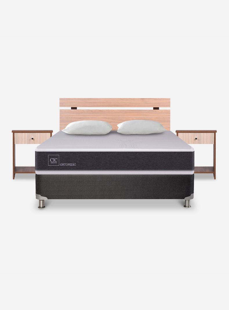 Cama Americana New Ortopedic B5 Black 2 Plazas + 2 Almohadas + Set Olmo-1