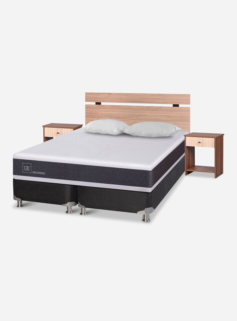 Cama Americana New Ortopedic B5 Black 2 Plazas Base dividida + 2 Almohadas + Set Olmo-0