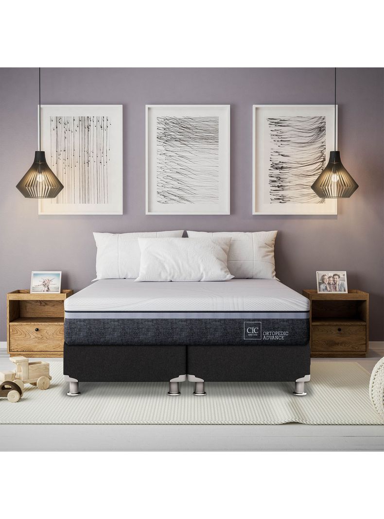 Cama Americana Ortopedic Advance B5 Black 2 Plazas + Almohadas + Set Olmo-4