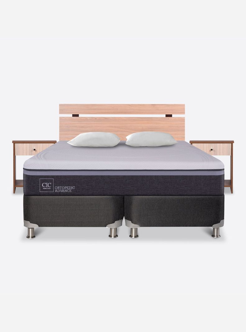 Cama Americana Ortopedic Advance B5 Black 2 Plazas Base Dividida + Almohdas + Set Olmo-1