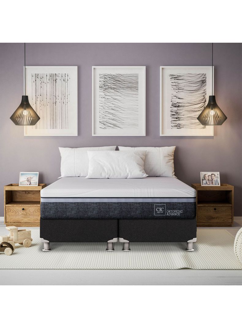 Cama Americana Ortopedic Advance B5 Black 2 Plazas Base Dividida + Almohdas + Set Olmo-4