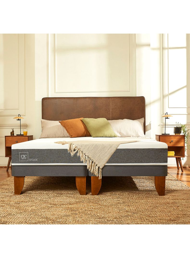 Cama Europea Ortopedic 2 Plazas Respaldo Villarrica Gris-4