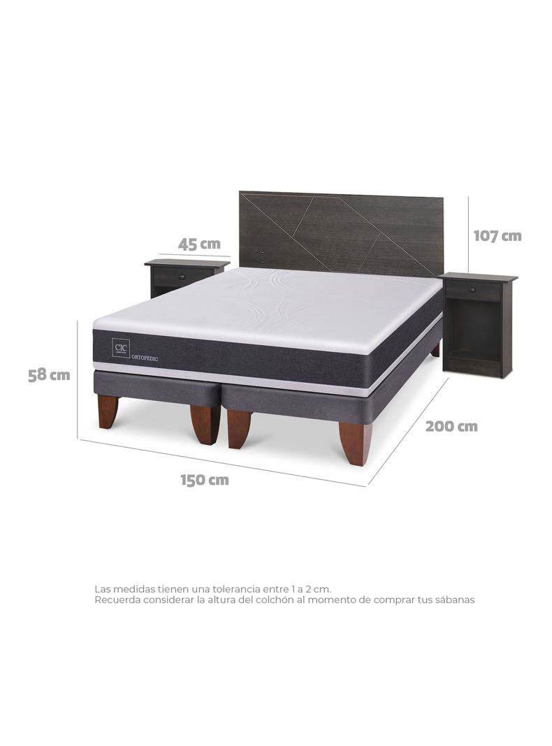 Cama Europea Ortopedic 2 Plazas Base Dividida Set Villarrica Gris-1