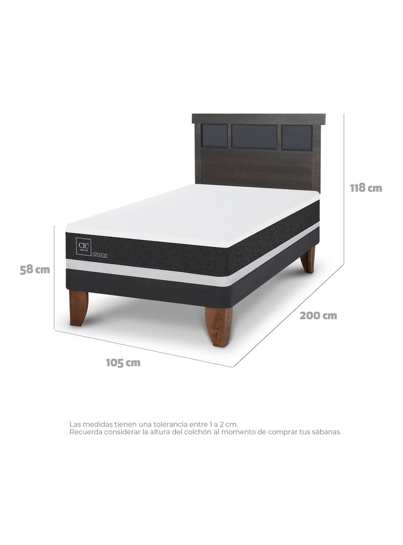 Cama Europea Ortopedic 1.5 Plazas Respaldo Dublin Gris-1