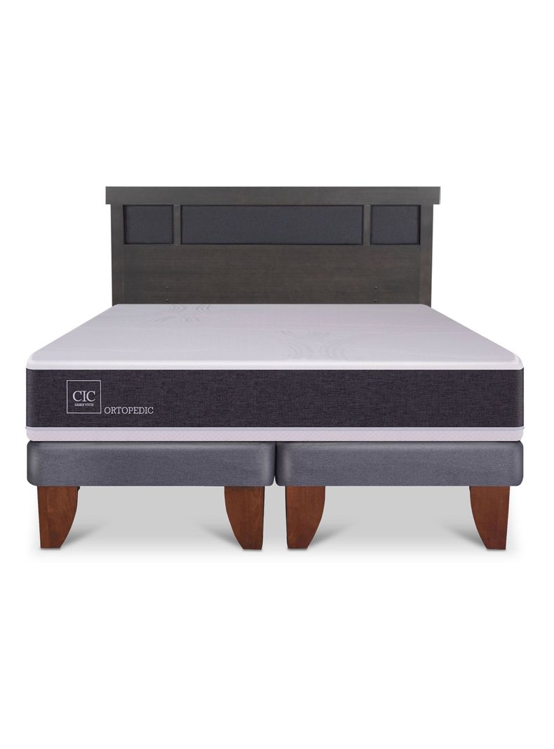 Cama Europea Ortopedic 2 Plazas Base Dividida Respaldo Dublin Gris-2