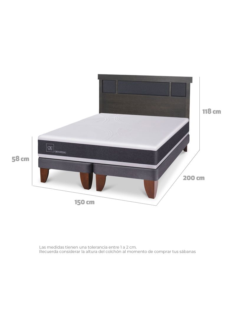 Cama Europea Ortopedic 2 Plazas Base Dividida Respaldo Dublin Gris-1