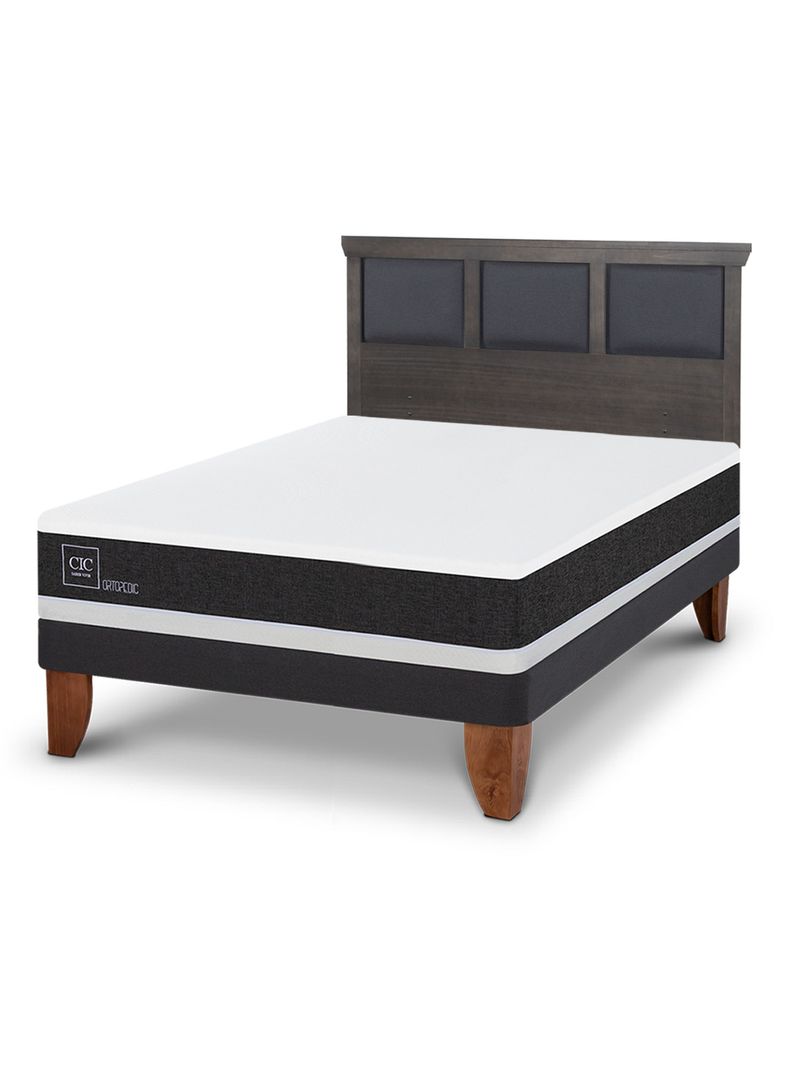 Cama Europea Ortopedic 2 Plazas Respaldo Torino Gris-0