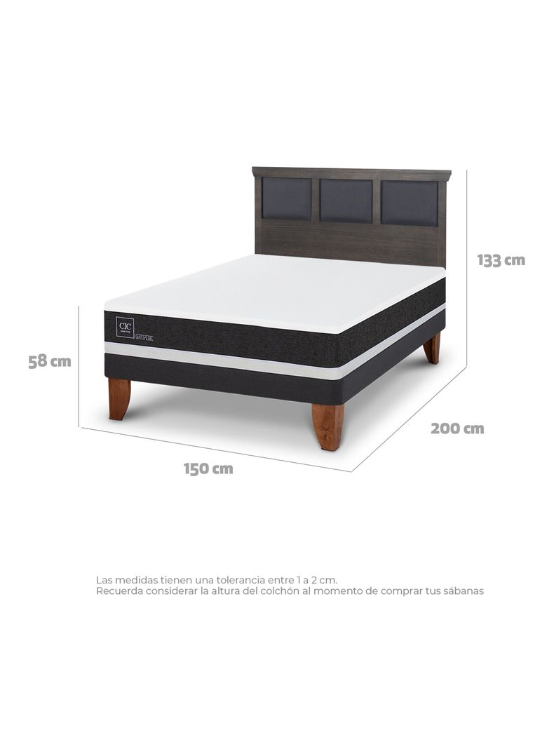 Cama Europea Ortopedic 2 Plazas Respaldo Torino Gris-1