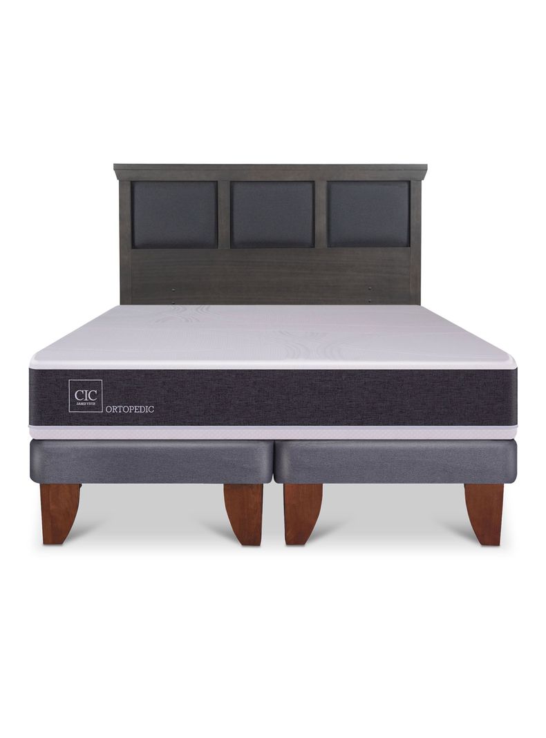 Cama Europea Ortopedic 2 Plazas Base Dividida Respaldo Torino Gris-2