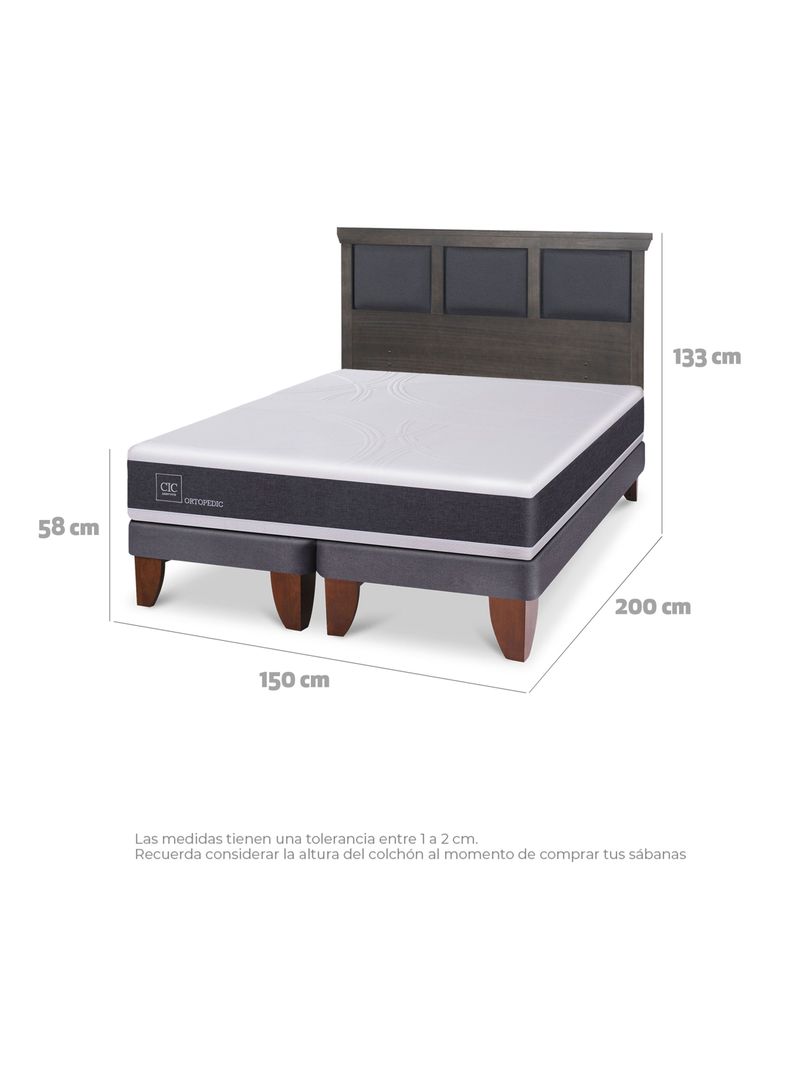 Cama Europea Ortopedic 2 Plazas Base Dividida Respaldo Torino Gris-1