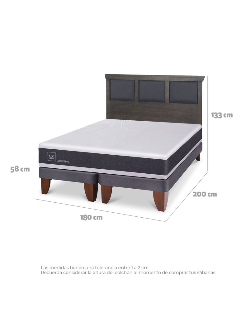 Cama Europea Ortopedic King Respaldo Torino Gris-1