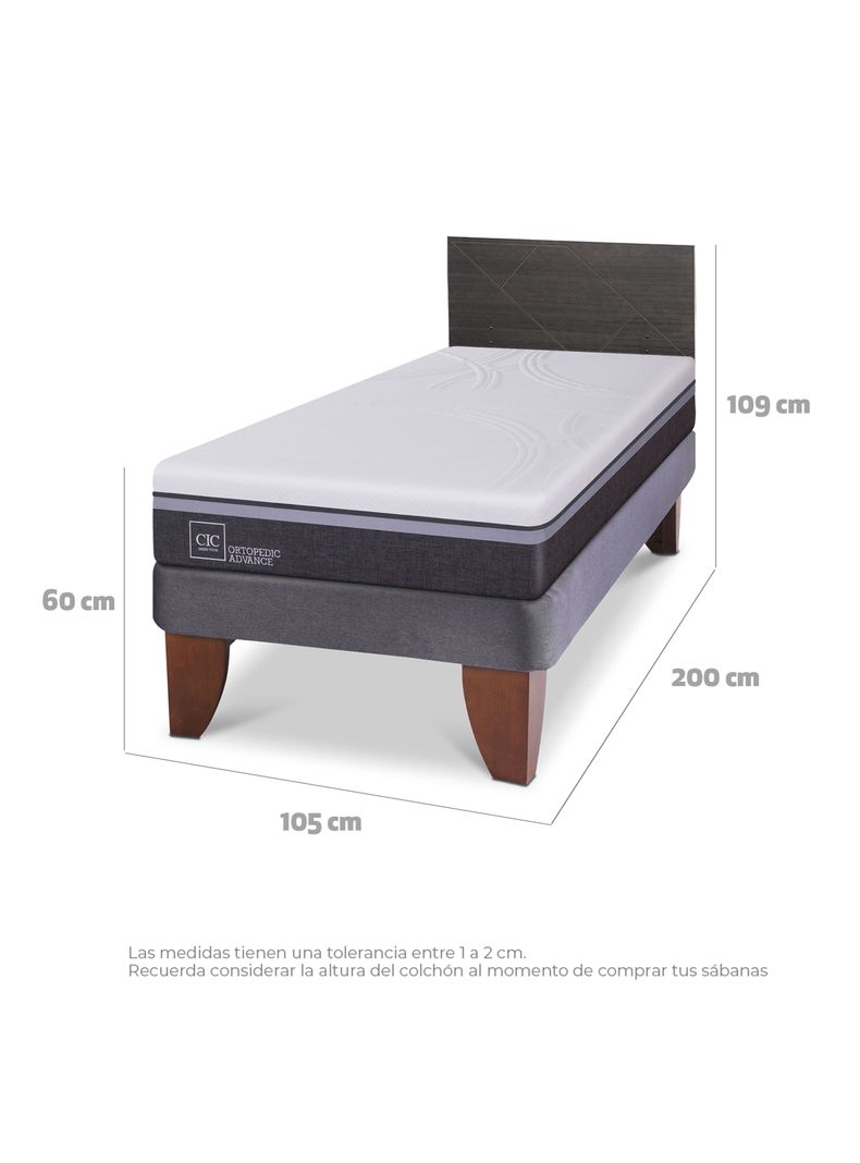 Cama Europea Ortopedic Advance 1.5 Plazas Respaldo Villarrica Gris-1