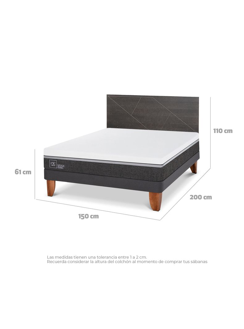 Cama Europea Ortopedic Advance 2 Plazas Respaldo Villarrica Gris-1