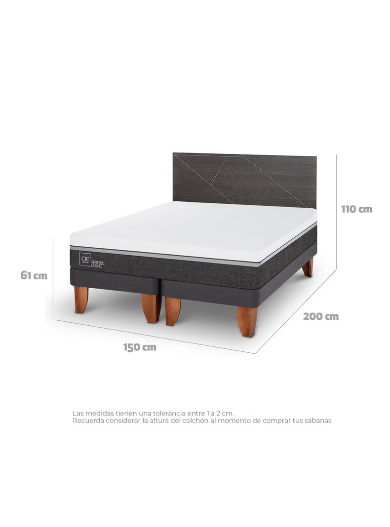 Cama Europea Ortopedic Advance 2 Plazas Base Dividida Respaldo Villarrica Gris-1