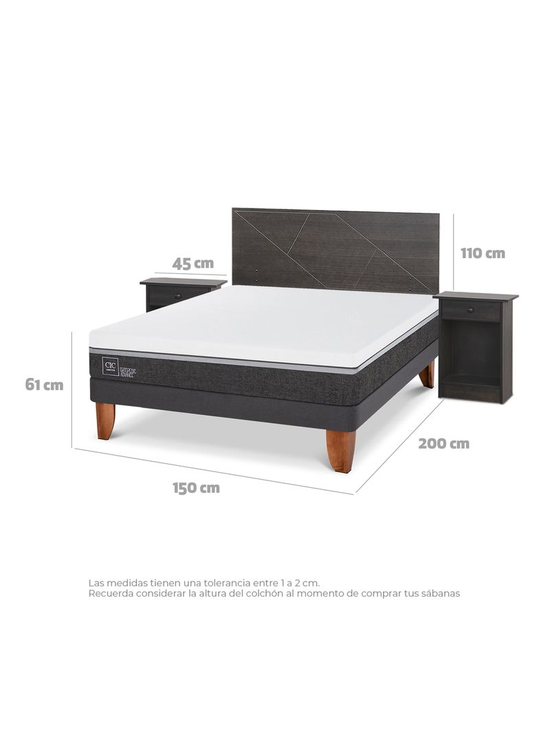 Cama Europea Ortopedic Advance 2 Plazas Set Villarrica Gris-1