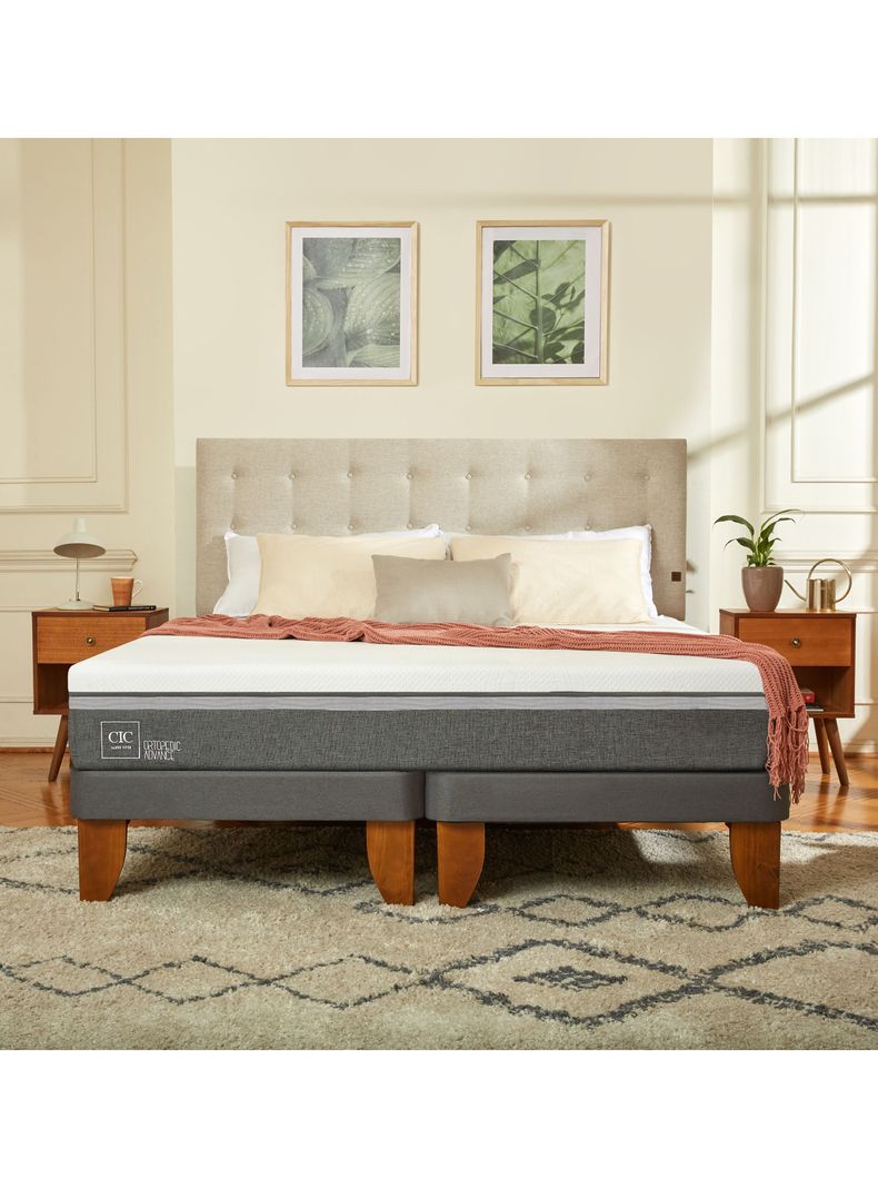 Cama Europea Ortopedic Advance King + Set Villarrica Gris-4