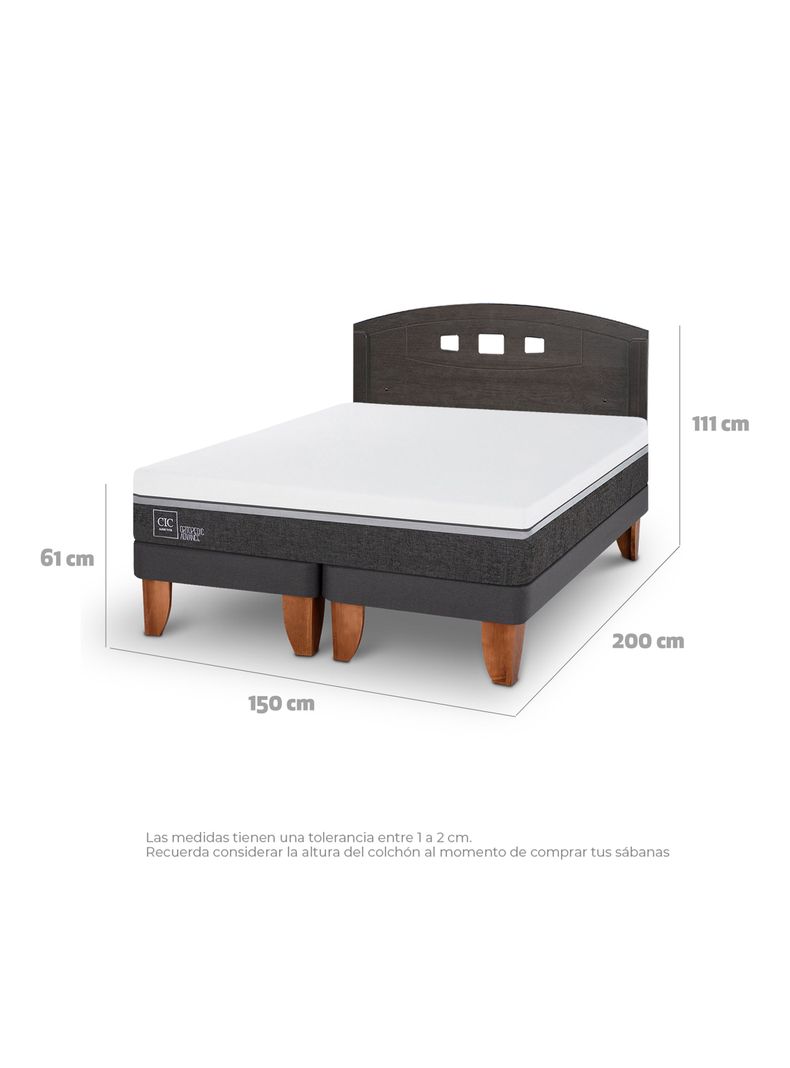 Cama Europea Ortopedic Advance 2 Plazas Base Dividida Respaldo Gales Gris-1