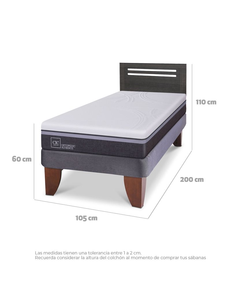 Cama Europea Ortopedic Advance 1.5 Plazas + Respaldo Munich Gris-1