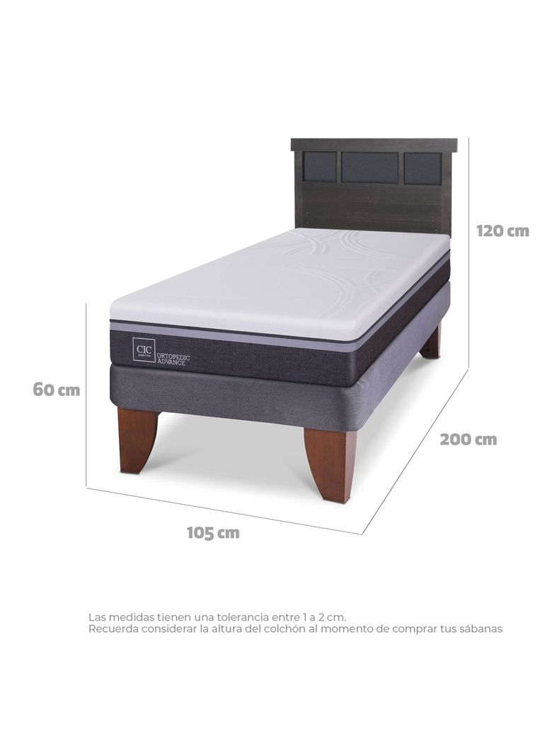 Cama Europea Ortopedic Advance 1.5 Plazas Respaldo Dublin Gris-1