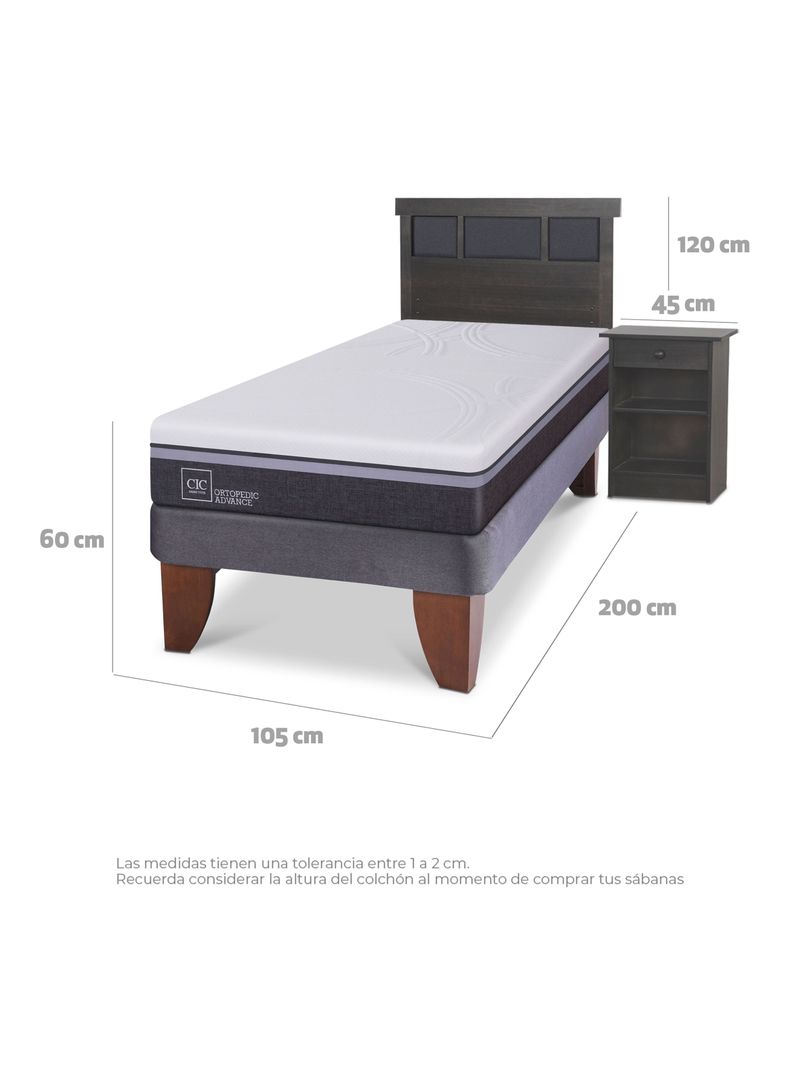 Cama Europea Ortopedic Advance 1.5 Plazas Set Dublin Gris-1