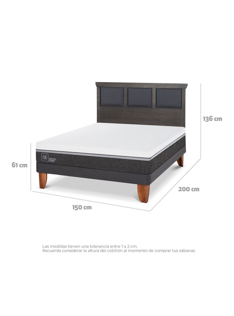 Cama Europea Ortopedic Advance 2 Plazas Respaldo Torino Gris-1