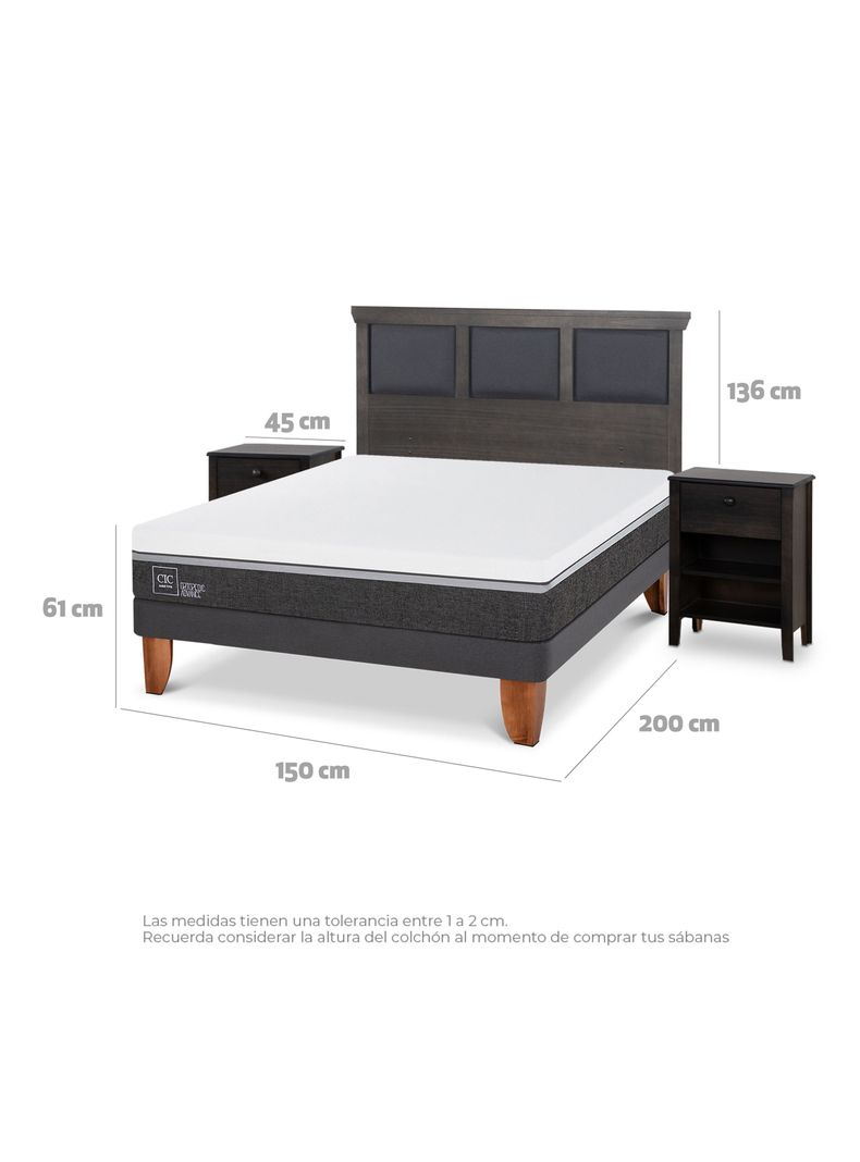 Cama Europea Ortopedic Advance 2 Plazas Set Torino Gris-1
