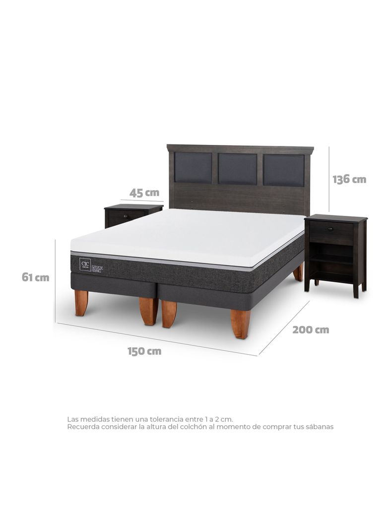 Cama Europea Ortopedic Advance 2 Plazas Base Dividida Set Torino Gris-1
