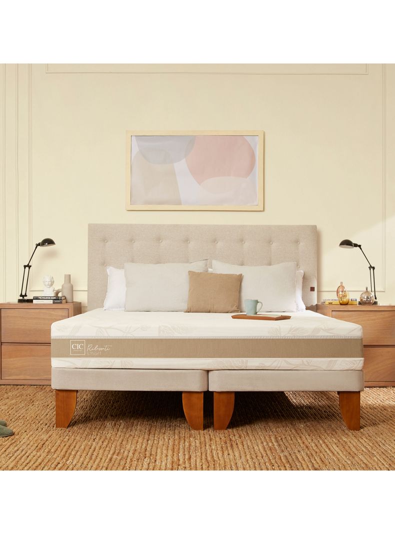 Cama Europea Rilassati Smart 2 Plazas Base Dividida + Respaldo Munich Gris-4