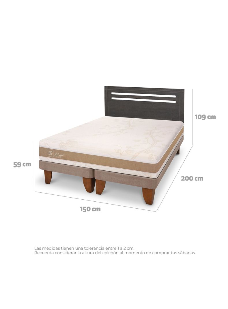 Cama Europea Rilassati Smart 2 Plazas Base Dividida + Respaldo Munich Gris-1