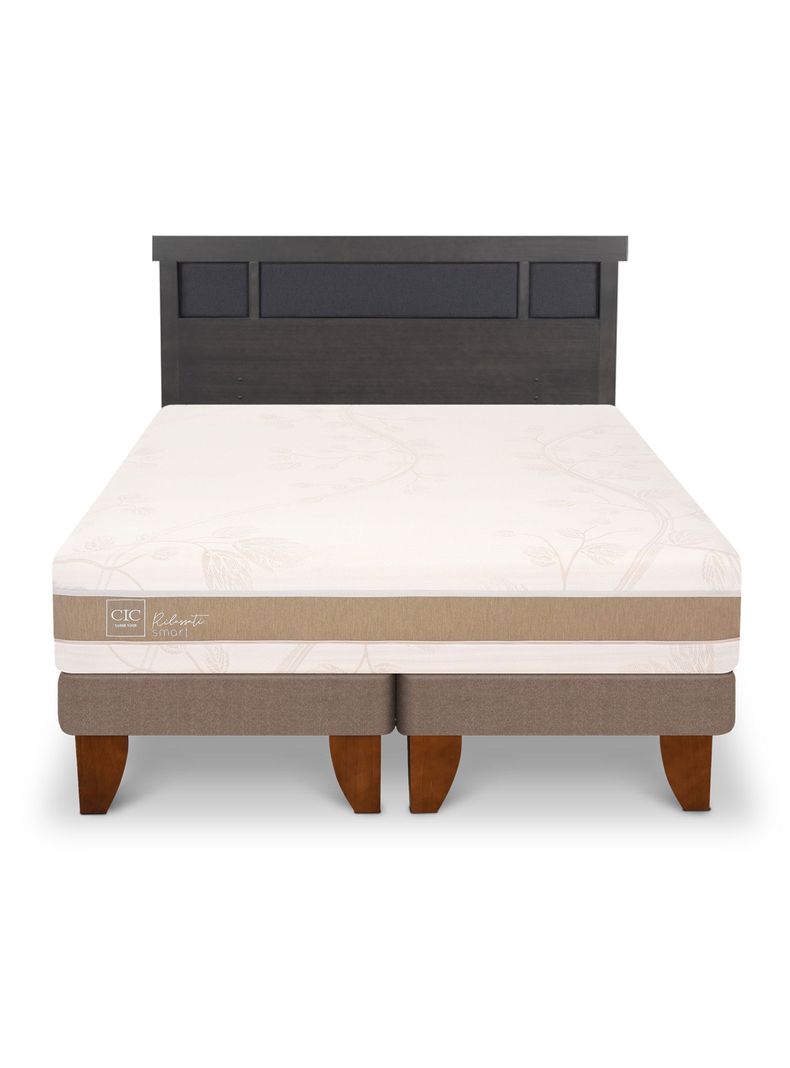 Cama Europea Rilassati Smart 2 Plazas Base Dividida Respaldo Dublin Gris-2