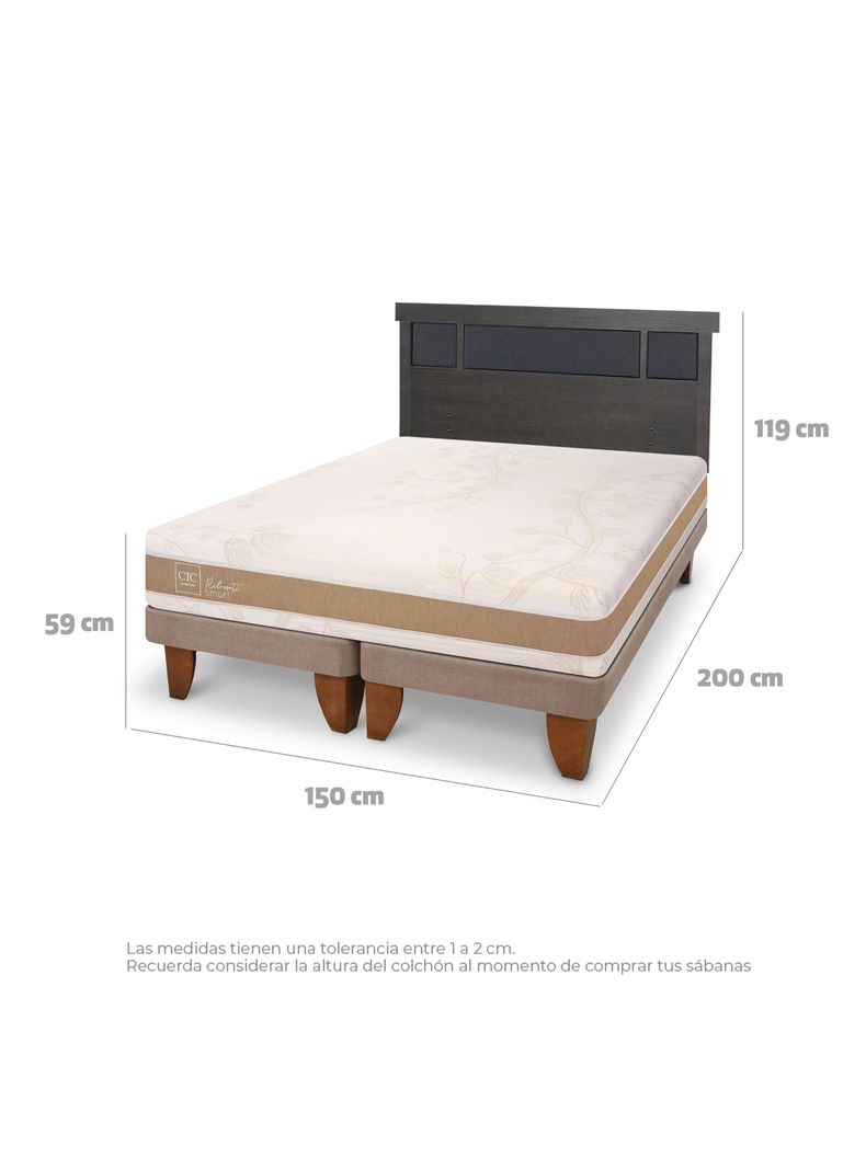 Cama Europea Rilassati Smart 2 Plazas Base Dividida Respaldo Dublin Gris-1